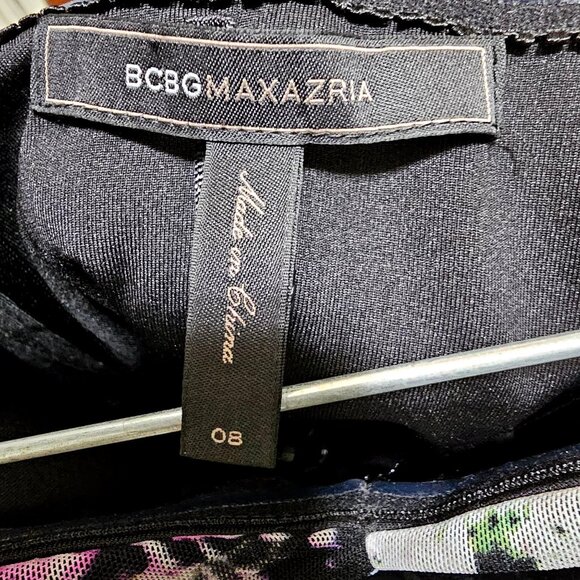 BCBGMAXAZRIA Strapless Floral Print Dress Size 8 Black Multi-Color Ruched Bodyco - Picture 5 of 11